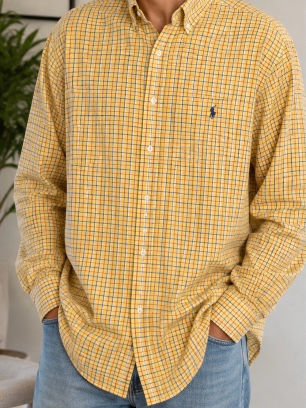 Ralph Lauren Blake Yellow Plaid Button-Down Shirt Men’s XL Flawed